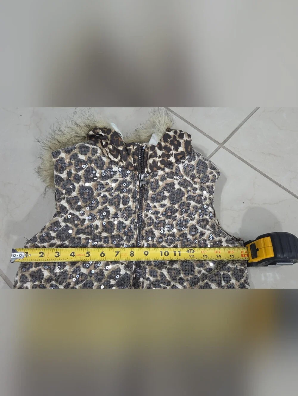 The Children’s Place Girls Vest L 10/12 Brown Leopard Sequin Y2K Glam